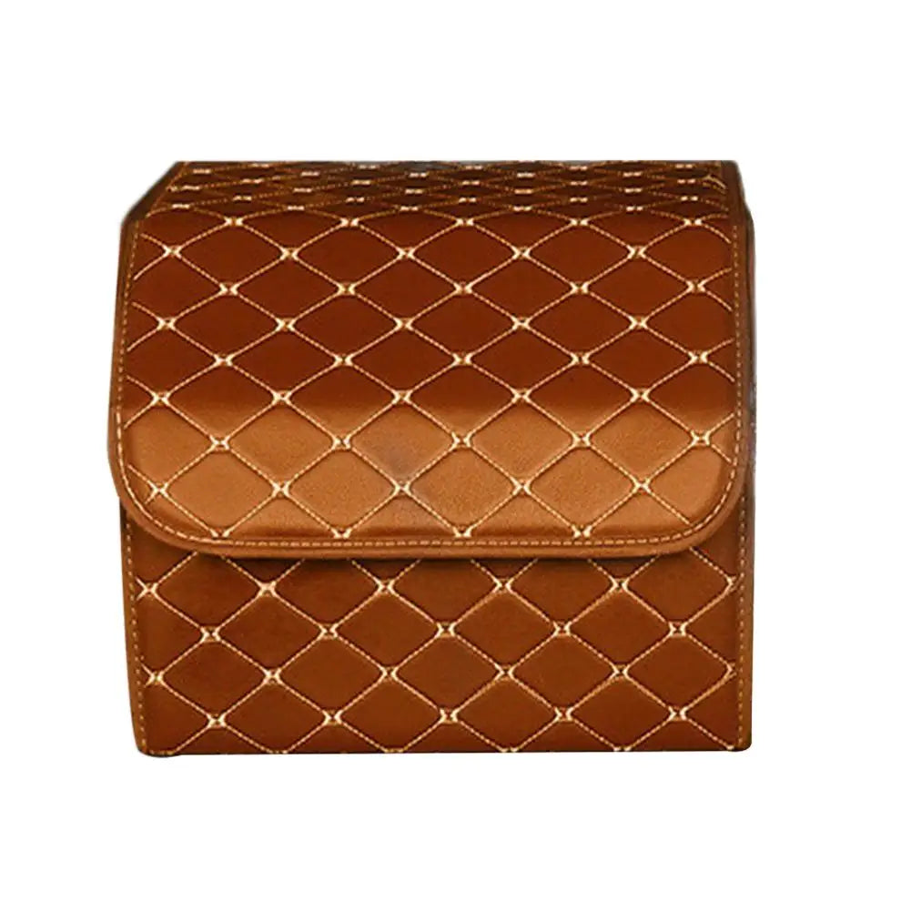 PU Leather Car Trunk Organizer Collapsible Storage Box with Lid Foldable Container Bag Universal Auto Interior Accessories