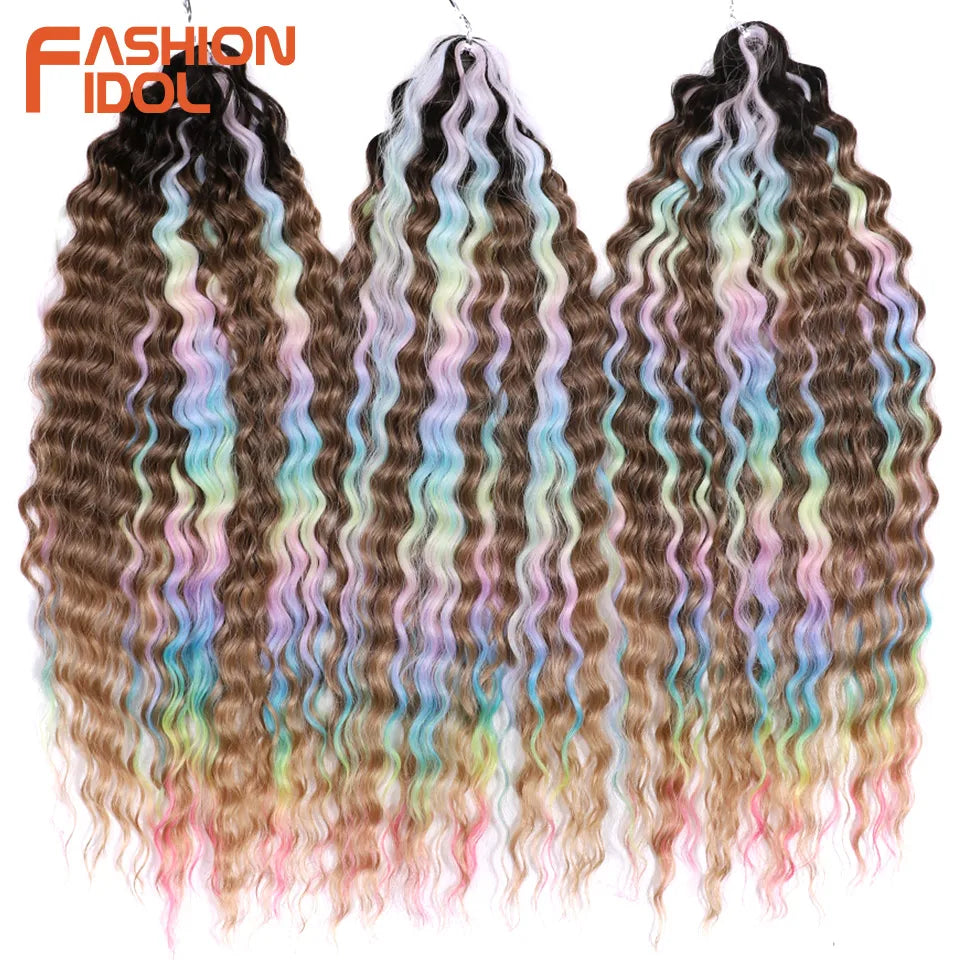 LOVE ME 22 Inch 300g/3pcs Ariel Curl Hair Water Wave Twist Crochet Hair Synthetic Ombre Rainbow Color Braiding Hair Extensions