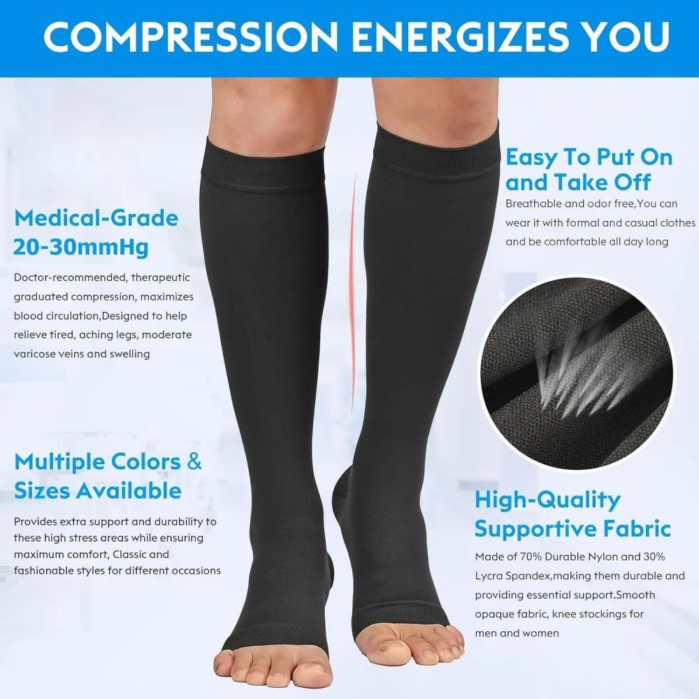 1 Pair Varicose Veins Medical Compression Stockings 23-32mmHg Pressure Level 2 Serious Calf Leg Slimming Socks Open / Close Toes