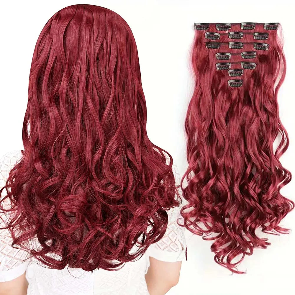 22 Inch Elegant Sexy White Hair 7Pcs/Set 16 Clips Long Curly Wave, Body Wave Synthetic Hair Extensions Clip-in Hair Extensions
