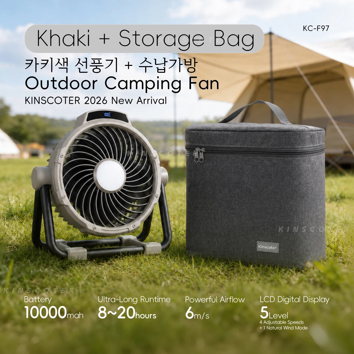6 in 1 Portable Outdoor Camping Fan 20000mAh Rechargeable Wireless Tent Ceiling Fan 4 Speed Adjustment LED Lighting Power Bank