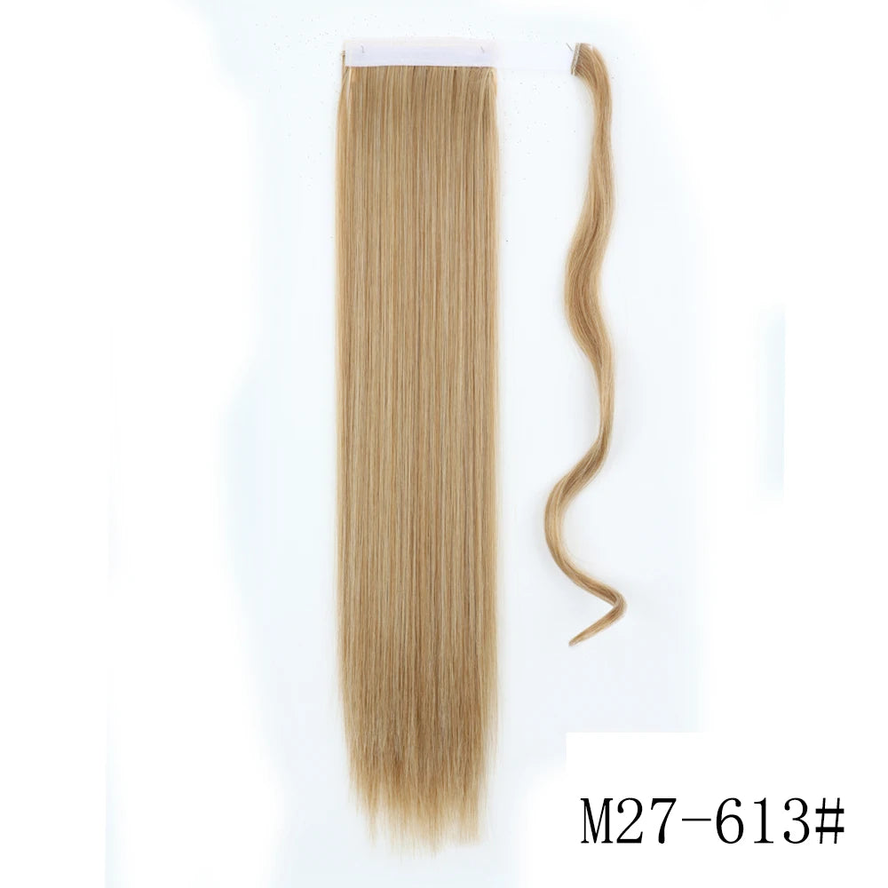 LISI GIRL Synthetic Hair 22''34'' Long Straight Ponytail Wrap Around Ponytail Clip in Hair Extensions Black Hairpiece Headwear