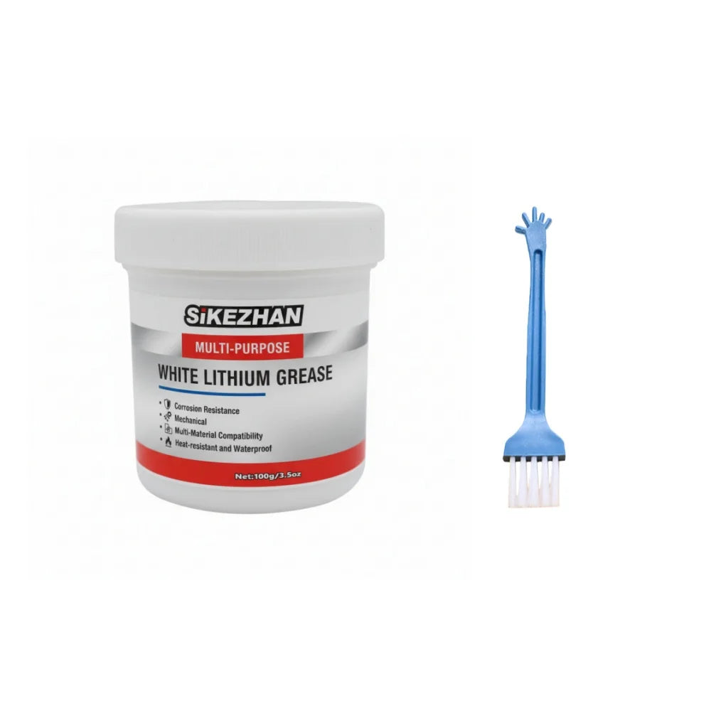 Multi-Purpose White Lithium Grease by SIKEZHAN, Lubricant with Brush for Garage Doors, Bearings & Automotive