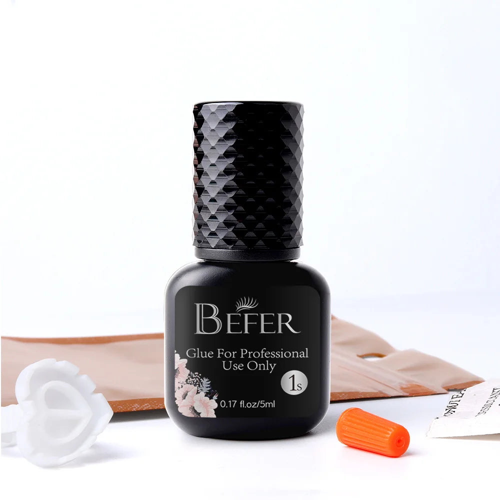 Professional Eyelash Extensions Glue 0.5-1 Sec Fast Drying Black/Clear Color 5ml Lash Glue Low Odor No Irritant Befer Beauty