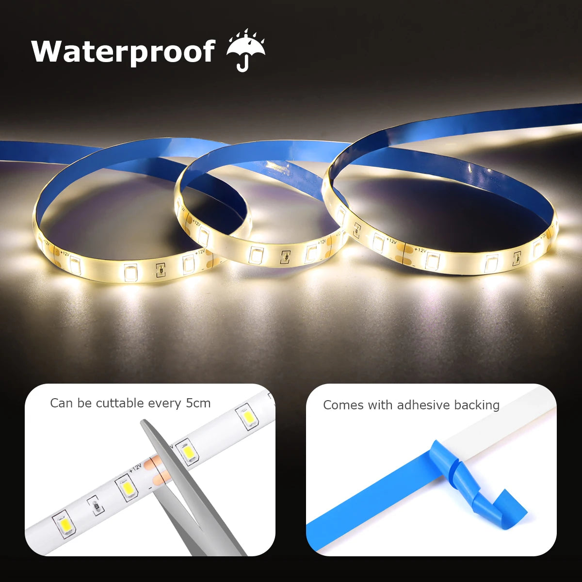 Waterproof 2835 LED Strip with 110V 220V to 12V EU US Power Adapter Plug PIR Motion Sensor Switch Ruban LED Under Cabinet Light