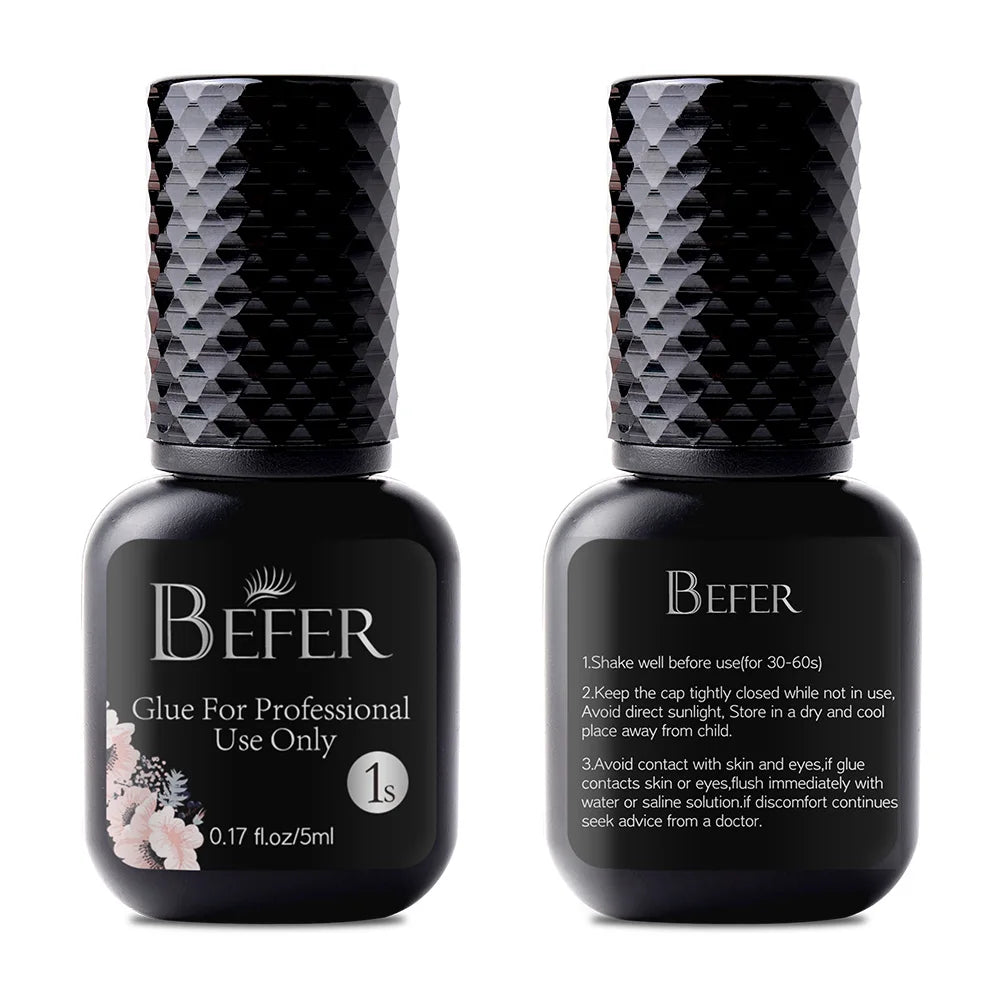 Professional Eyelash Extensions Glue 0.5-1 Sec Fast Drying Black/Clear Color 5ml Lash Glue Low Odor No Irritant Befer Beauty