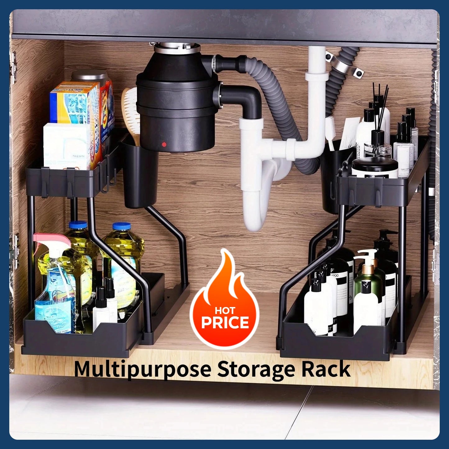 Multilayer Pull-out Storage Organizer Rack Versatile Shelf for Kitchen Seasoning Bottles Bathroom Under Sink Clutter Tidying