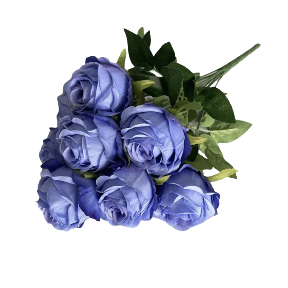 Multicolor Rose Artificial Flower 9 Heads Green Leaves Lifelike Flowers Desktop Ornament Photo Props Flower Bouquet Gift