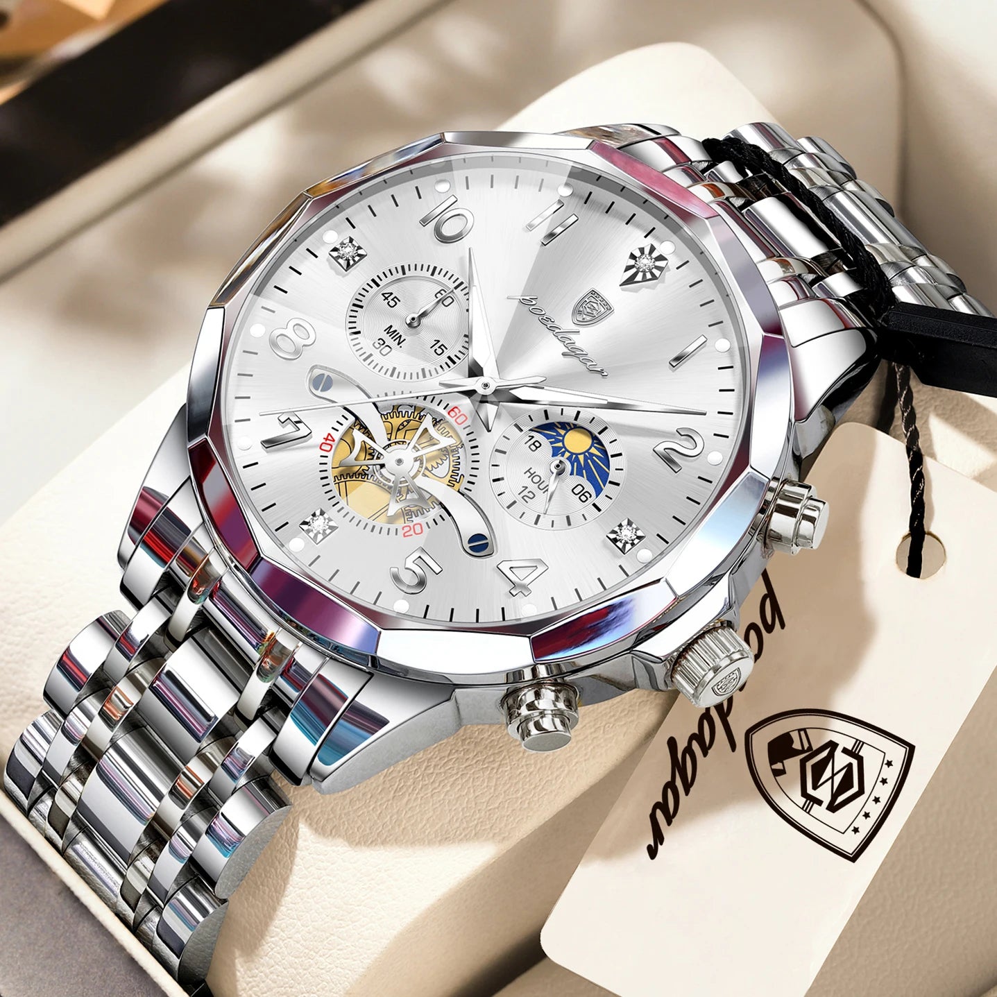 POEDAGAR Luxury High Quality Man Wristwatch Chronograph Stainless Steel Quartz Men's Watches Waterproof Luminous Men Clock Reloj