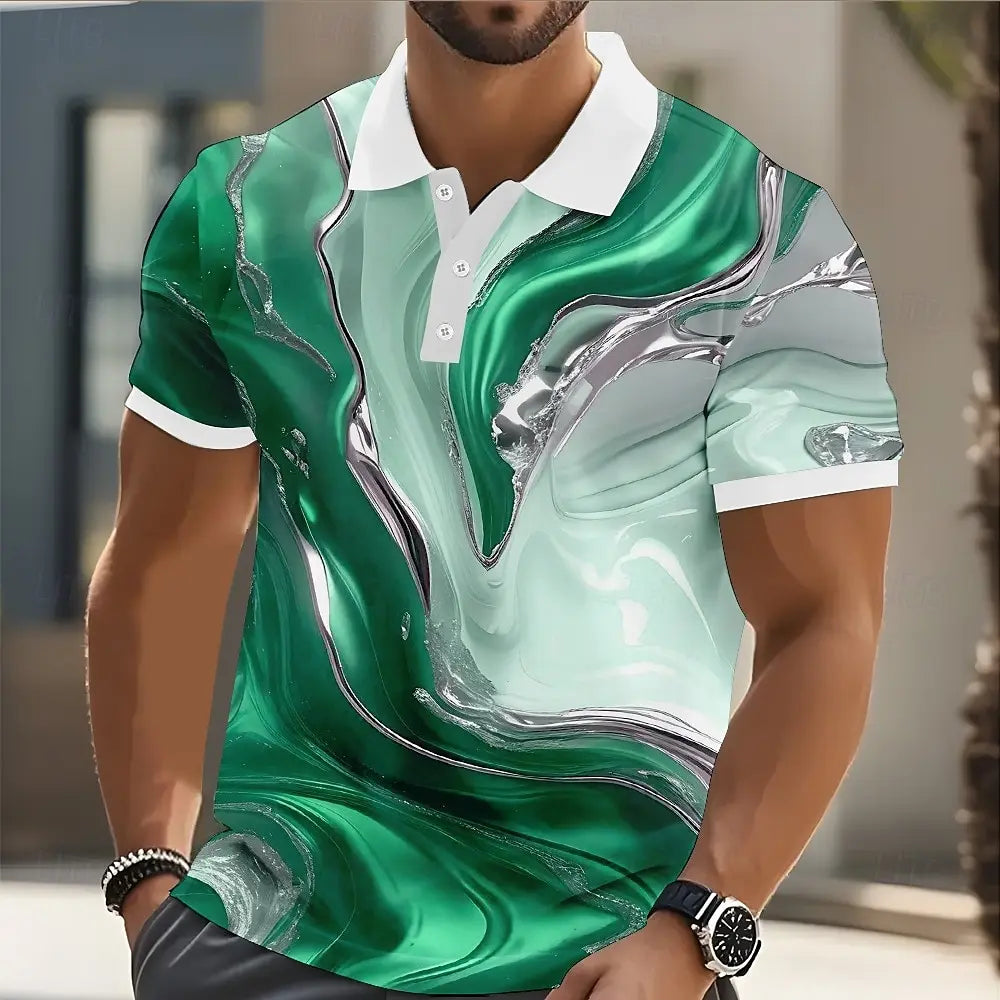 Summer Men's Marble graphics Golf Shirt Fashion Short Sleeved Polo Shirt Collared Shirt Casual Tops Outdoor Street Polo Shirts