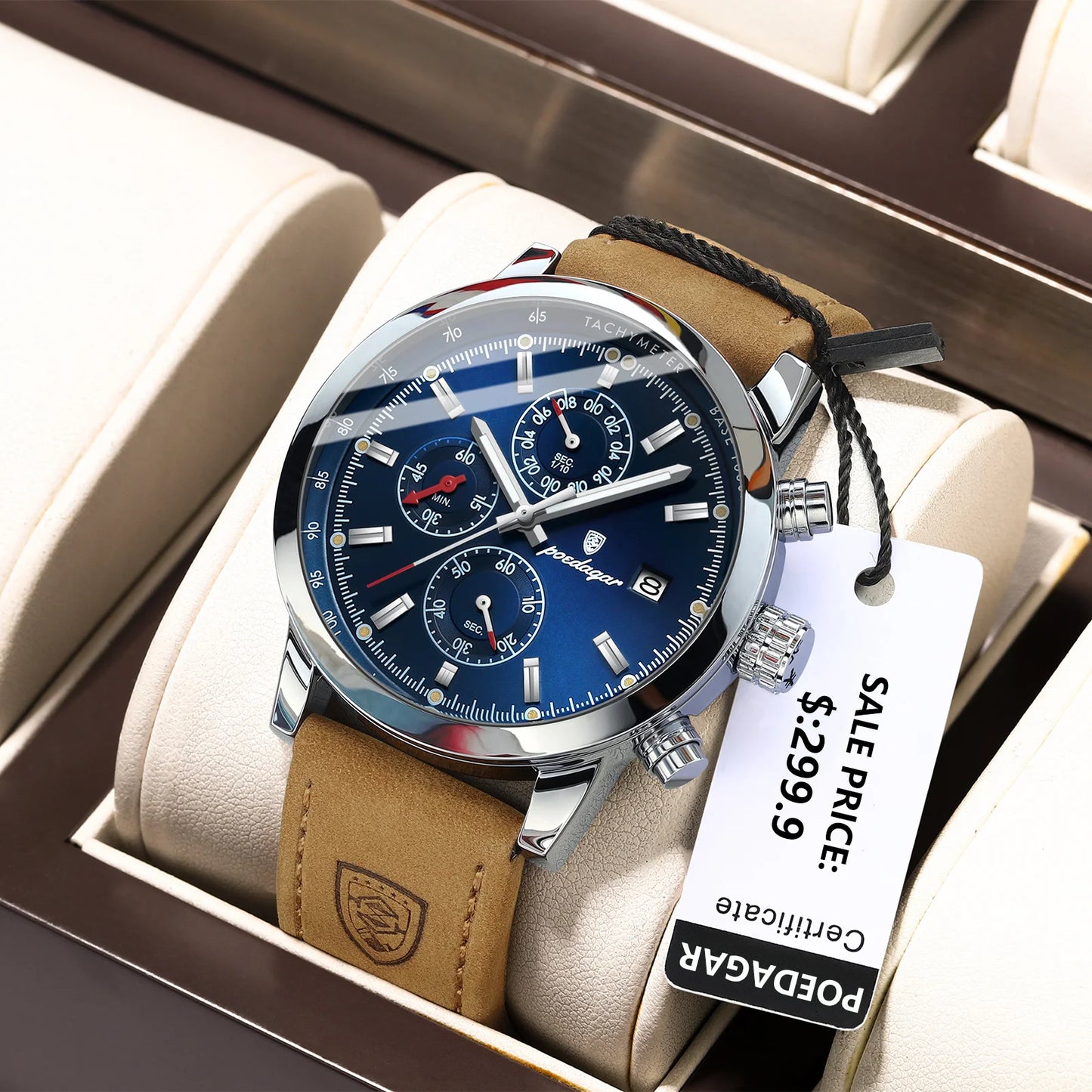 POEDAGAR Luxury Trendy Man Watch Date Waterproof Luminous Chronograph Men Watch Sports Male Stylish Leather Men's Quartz Watches
