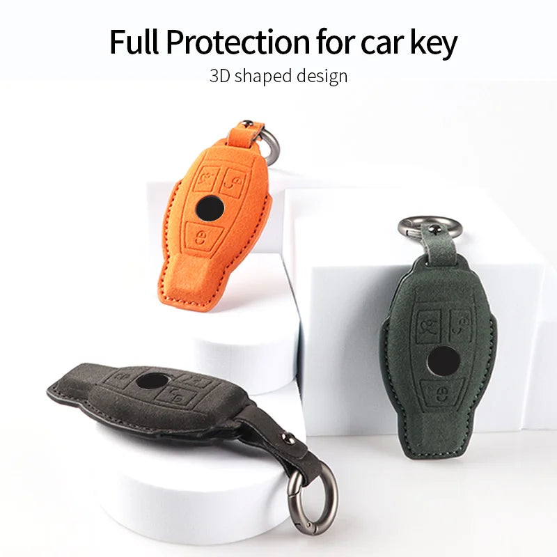 leather Suede Car Key Case Cover Shell For Mercedes Benz A B C E S G Class W204 W205 W212 W213 W176 W177 GLC CLA AMG Accessories