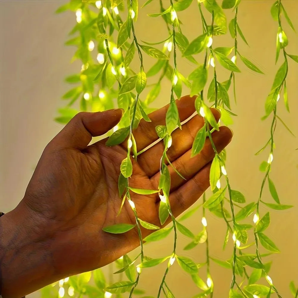 2/5M 20Light Willow Leaf String Lights Always on Battery Box Willow Curtain Lamp Artificial Flowers Desktop Decoration