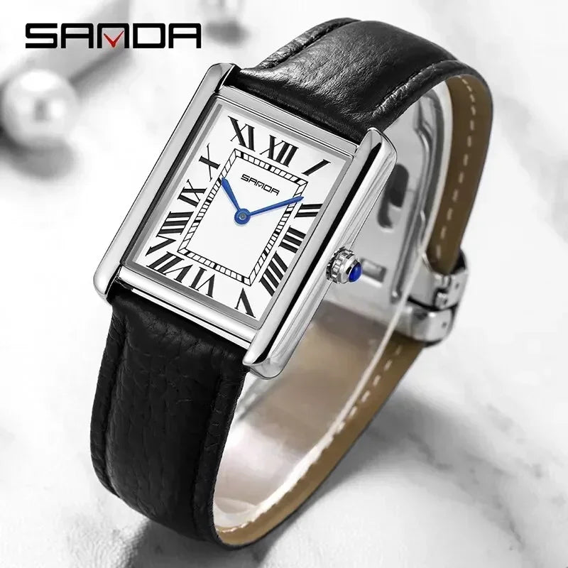 SANDA 9031/1108 Resistant Leather Strap Square Dial Waterproof Sport Casual Women Men Quartz Watches Reloj Luxury Couple Watch