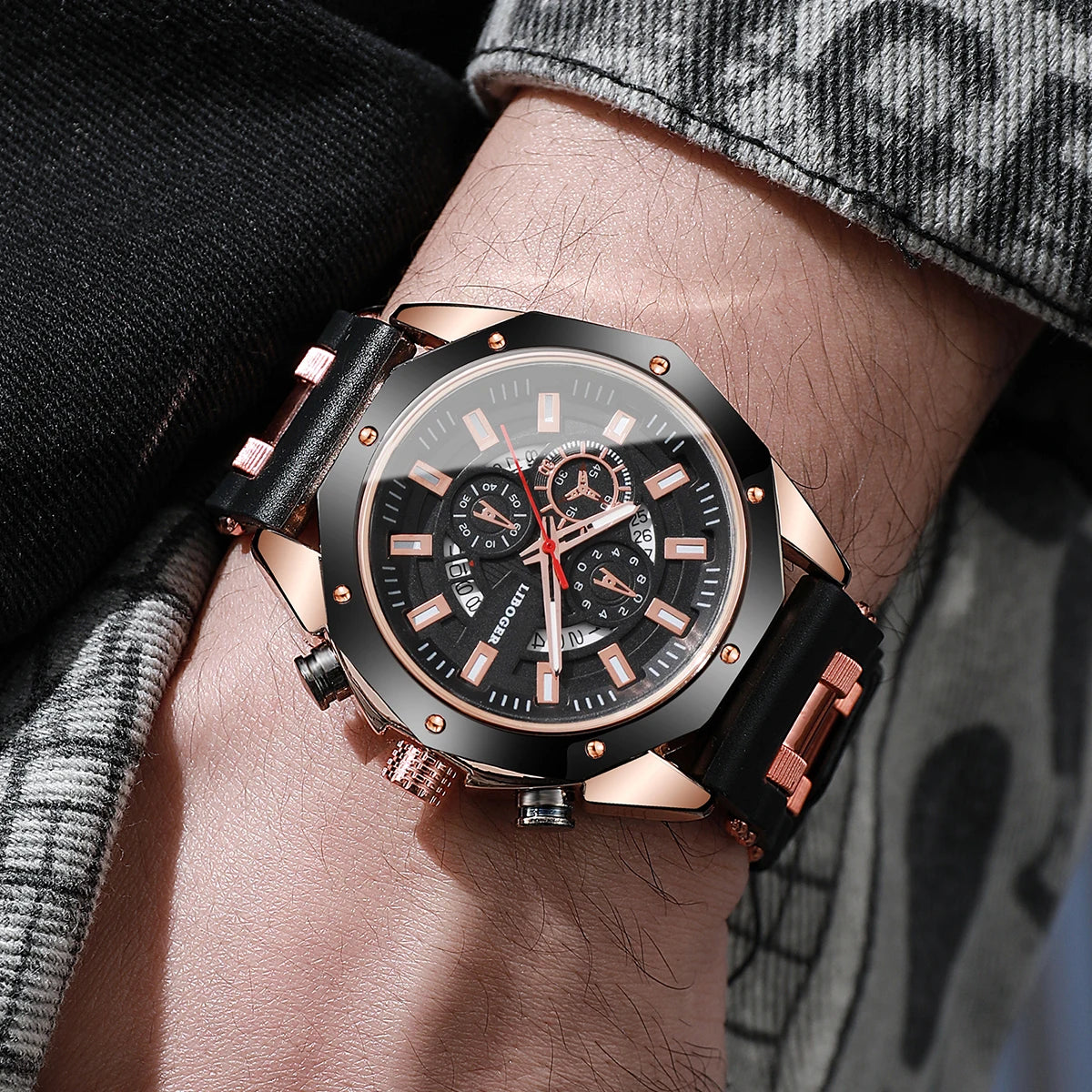 Luxury Large Dial Men's Quartz Watch Casual Silicone Band Sport Wristwatches with Calendar Male Clock（Without Box）