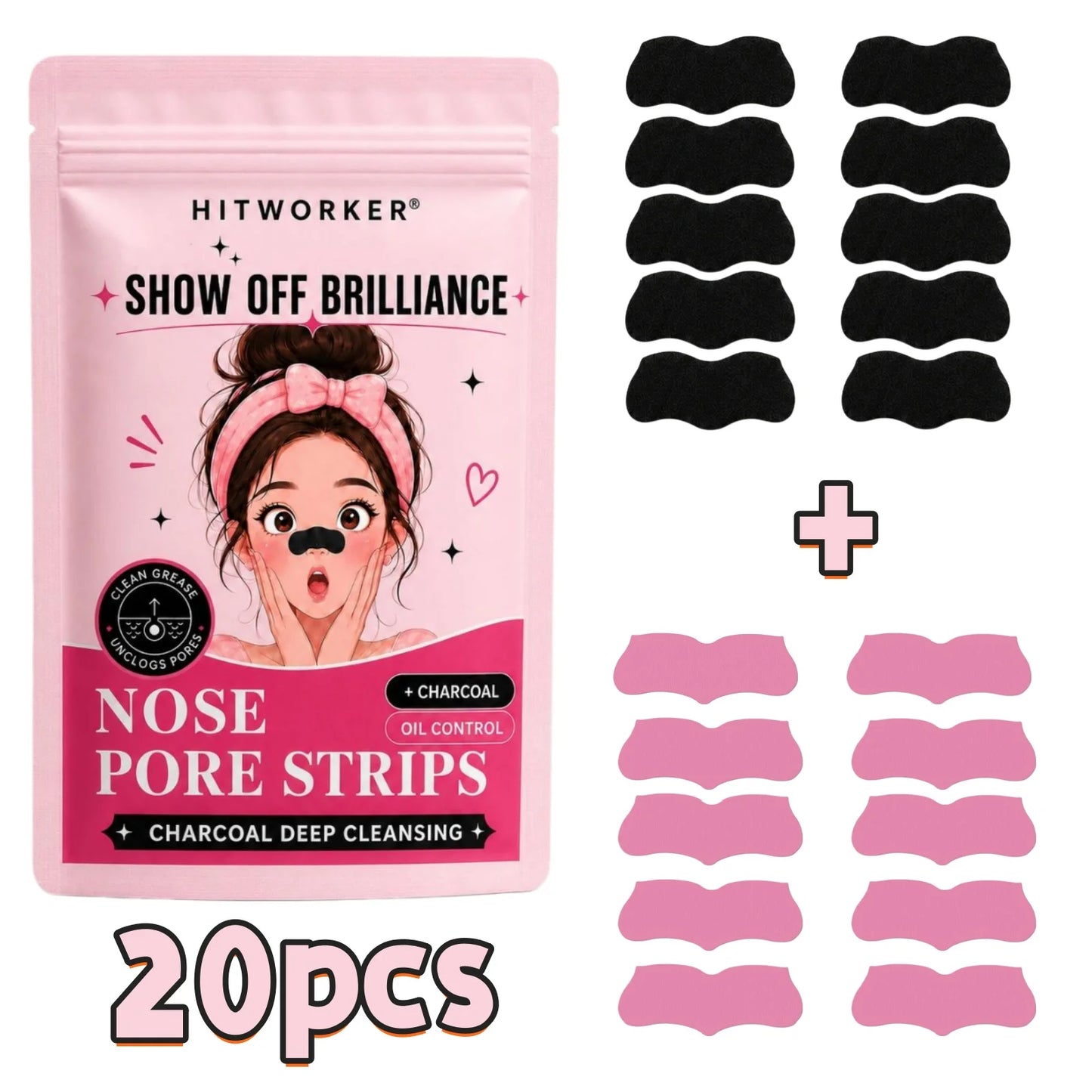10/20Pcs Black & Pink Blackhead Remover Nose Strips, Deep Pore Cleansing Oil Control Nose Mask Patches, Unisex Facial Skin Care