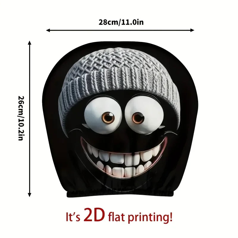 Grey Funny Smiling Face Car Headrest Cover, Double-sided Print - No Filling Material, Easy Installation - Interior Decoration