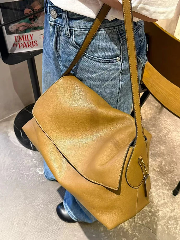Luxury Brand Genuine Leather Women Shoulder Bags Top Quality Cowhide Leather Underarm Bags Fashion Solid Hobo Flap Chelsea Bags