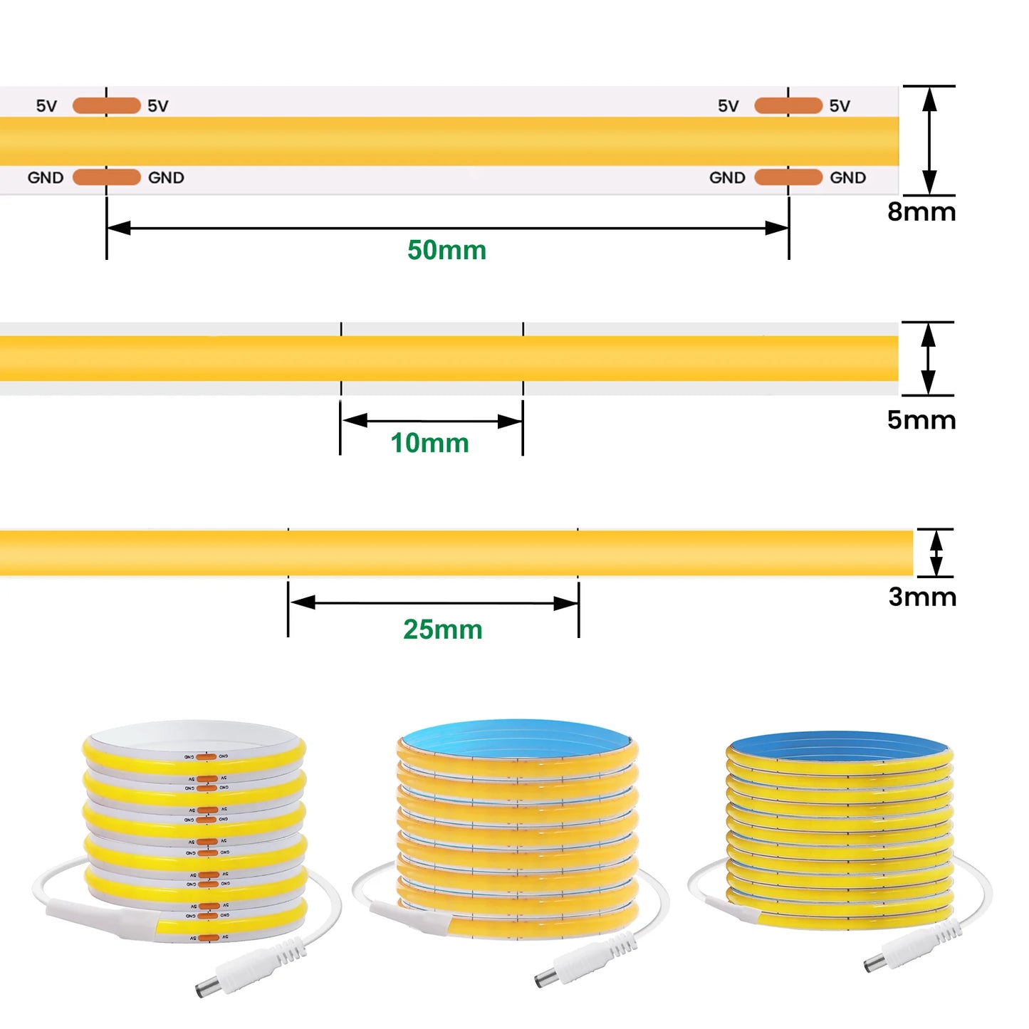 3MM 5MM 8MM COB LED Strip 5V 320LEDs/m PIR Motion Sensor Flexible Tape USB/Battery Powered Under Cabinet Kitchen Lighting Strip
