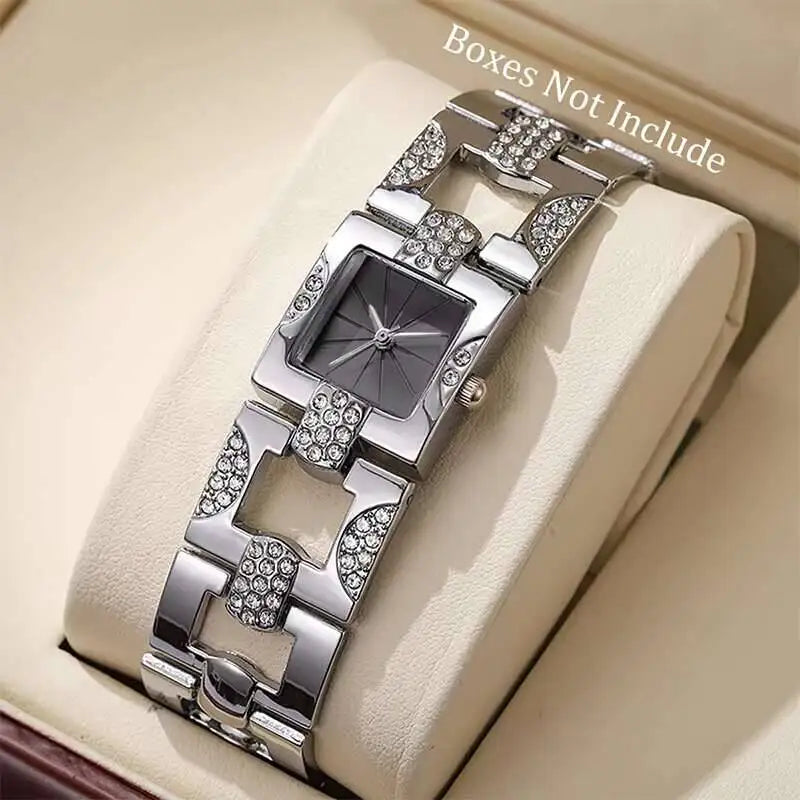 Luxury Rhinestone Women Watches Fashion Square Quartz Watch Girls Clock Reloj Mujer （Without Box）