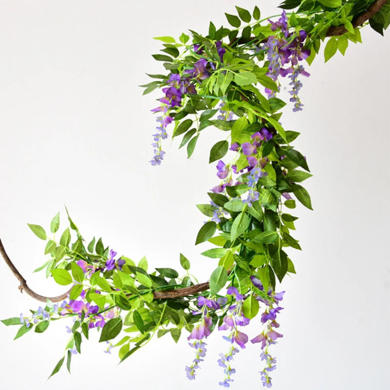 7ft 2m Flower String Artificial Wisteria Vine Garland Plants Foliage Outdoor Home Trailing Flower Fake Flower Hanging Wall Decor