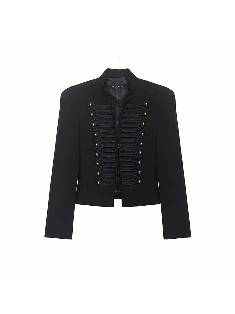 Women Vintage Slim Jacket Spring Women Trends Elegant Napoleon Jackets Ladies High Street Chic Shoulder Padded Blazer