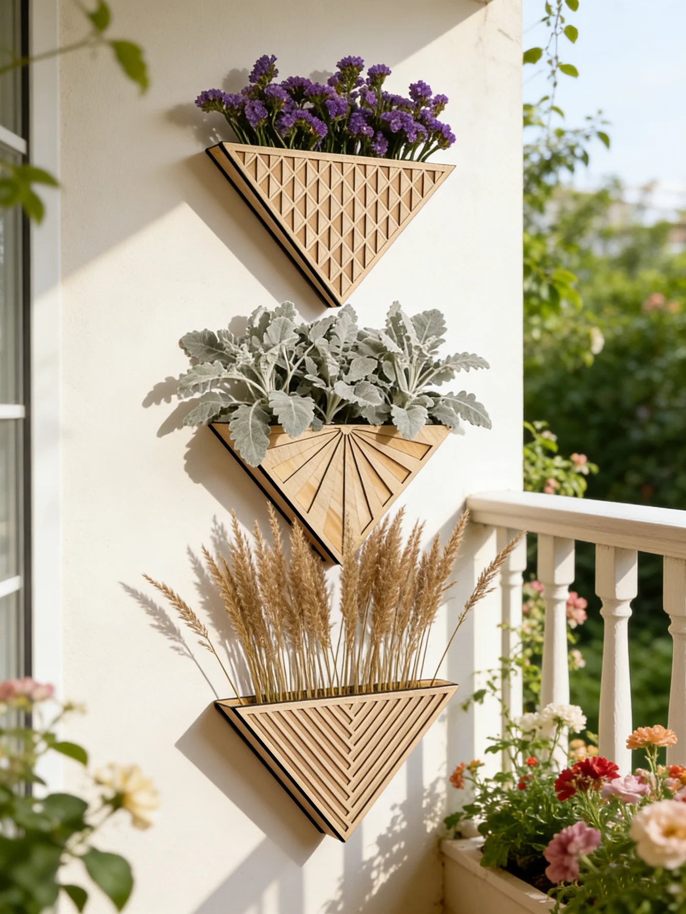 1pc Wooden Triangle Wall Planter Geometric Flower Pot for Succulent Herb Plants Storage Organizer Home Garden Balcony Wall Decor
