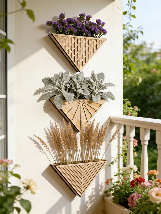 1pc Wooden Triangle Wall Planter Geometric Flower Pot for Succulent Herb Plants Storage Organizer Home Garden Balcony Wall Decor