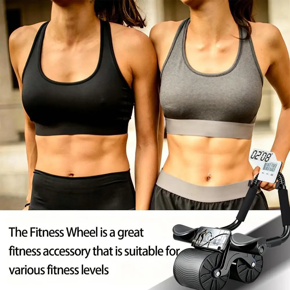2-Wheel Dual Abdominal Roller with Soft Elbow Rests, Digital Counter, Phone Mount, Foldable Quiet Core Trainer, Portable Travel Fitness Equipment for New Gym Starters, Mini Strength Sports Supply