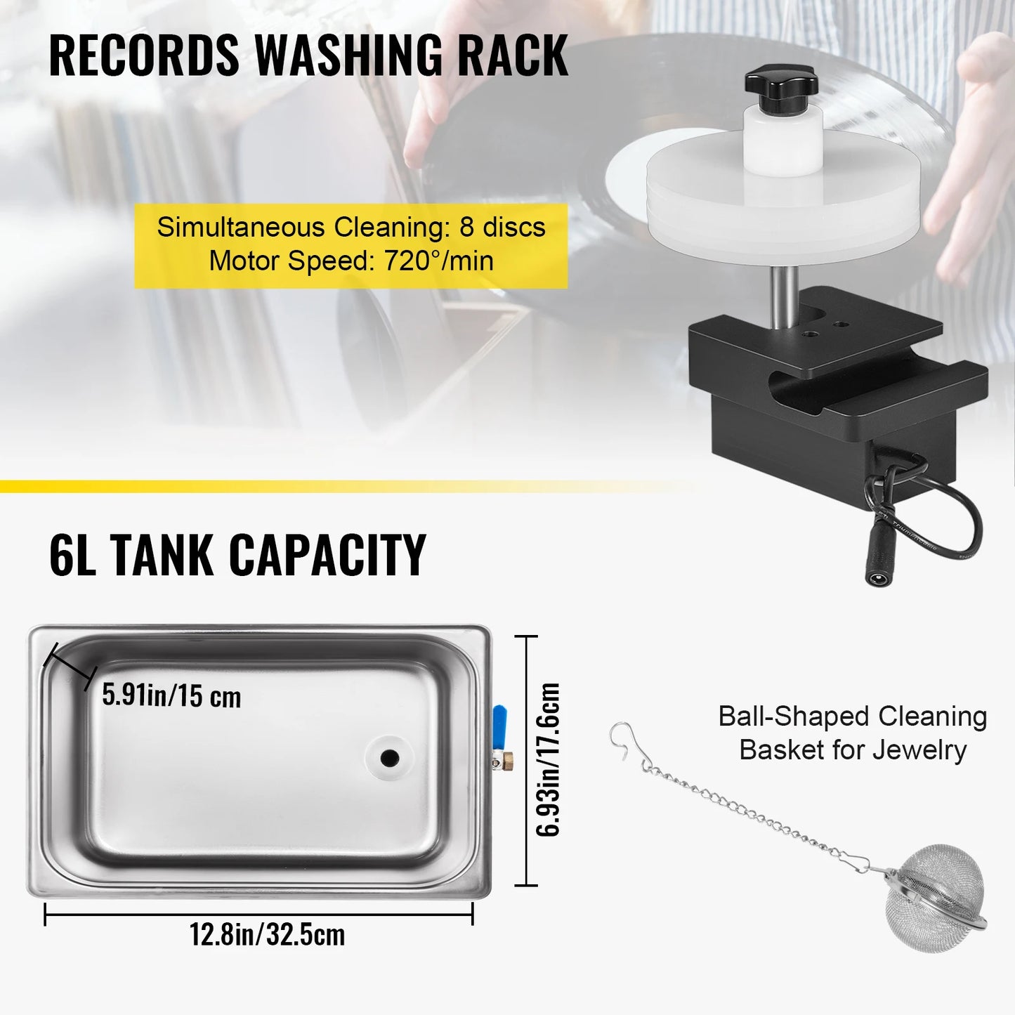 SucceBuy 6L Knob Ultrasonic Vinyl Record Cleaner Portable Washing Machine Ultrasound Dishwasher Contact Lenses Dental Jewelry
