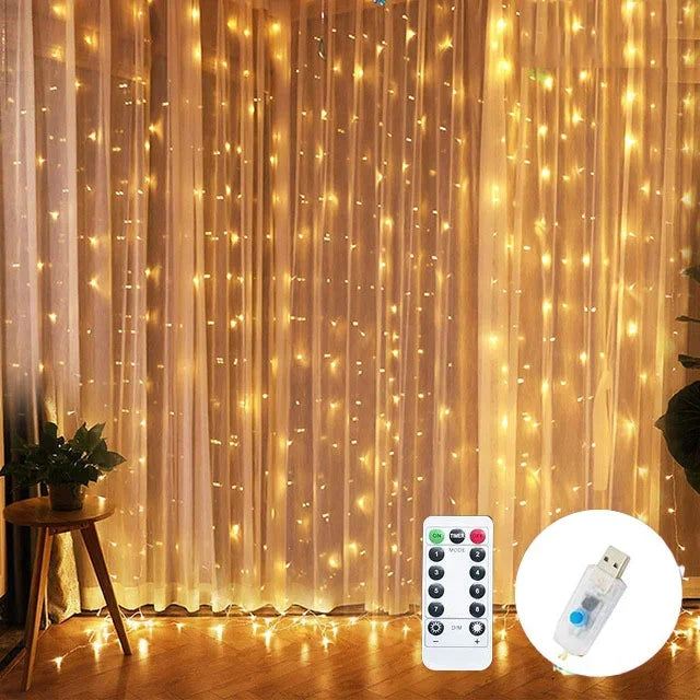 Curtain Lights 300/600LED Dimmable Fairy Lights with Remote and Timer 8 Modes USB Powered String Lights for Room Wall Party Xmas