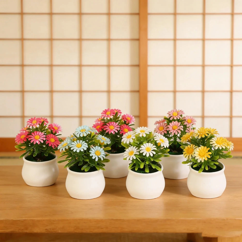 Office Decor Home Decor Tree in Pot Small Chrysanthemum Artificial Flowers Plastic Fake Plants Bonsai Artificial Faux Plants
