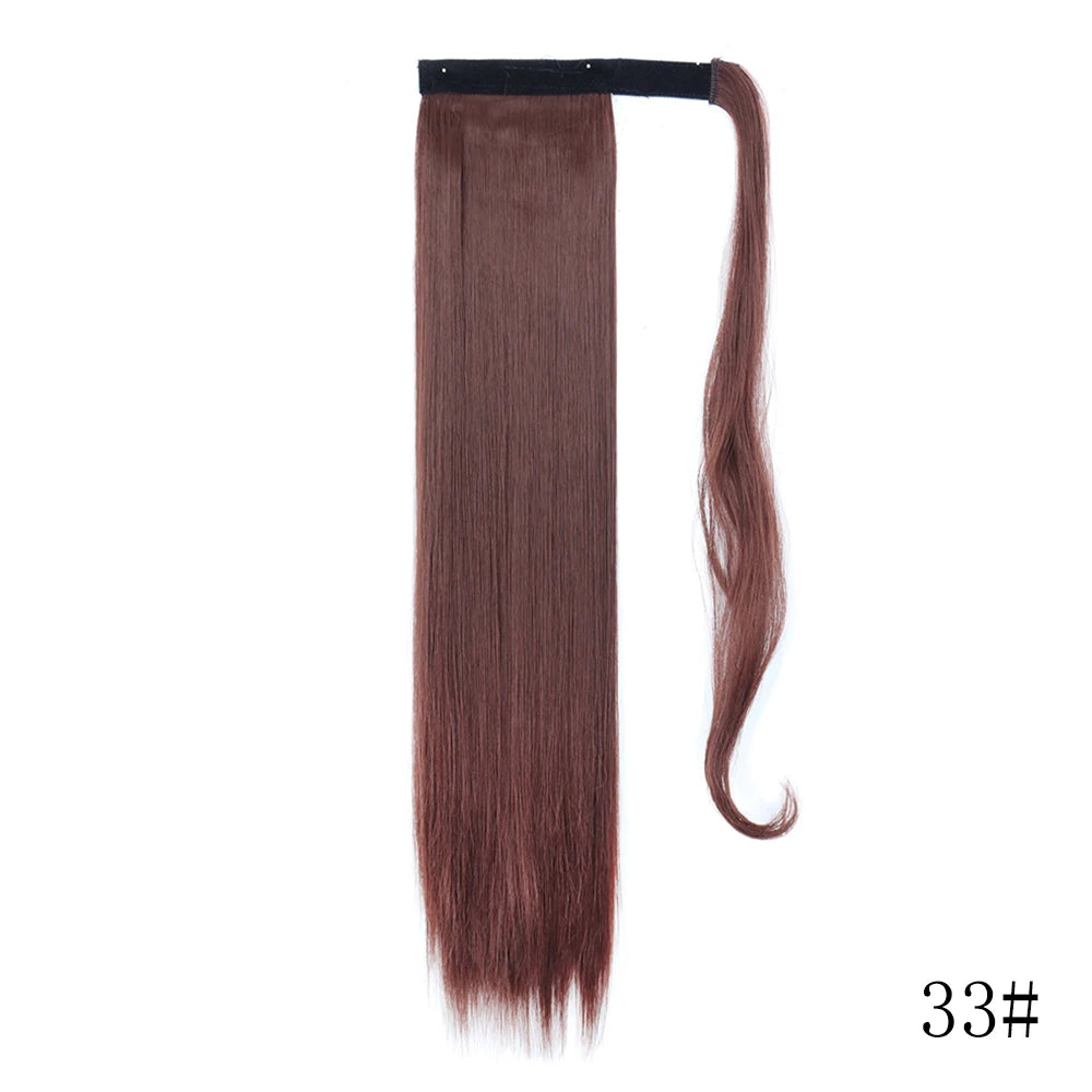 LISI GIRL Synthetic Hair 22''34'' Long Straight Ponytail Wrap Around Ponytail Clip in Hair Extensions Black Hairpiece Headwear