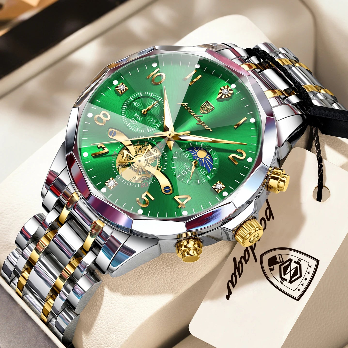 POEDAGAR Luxury High Quality Man Wristwatch Chronograph Stainless Steel Quartz Men's Watches Waterproof Luminous Men Clock Reloj