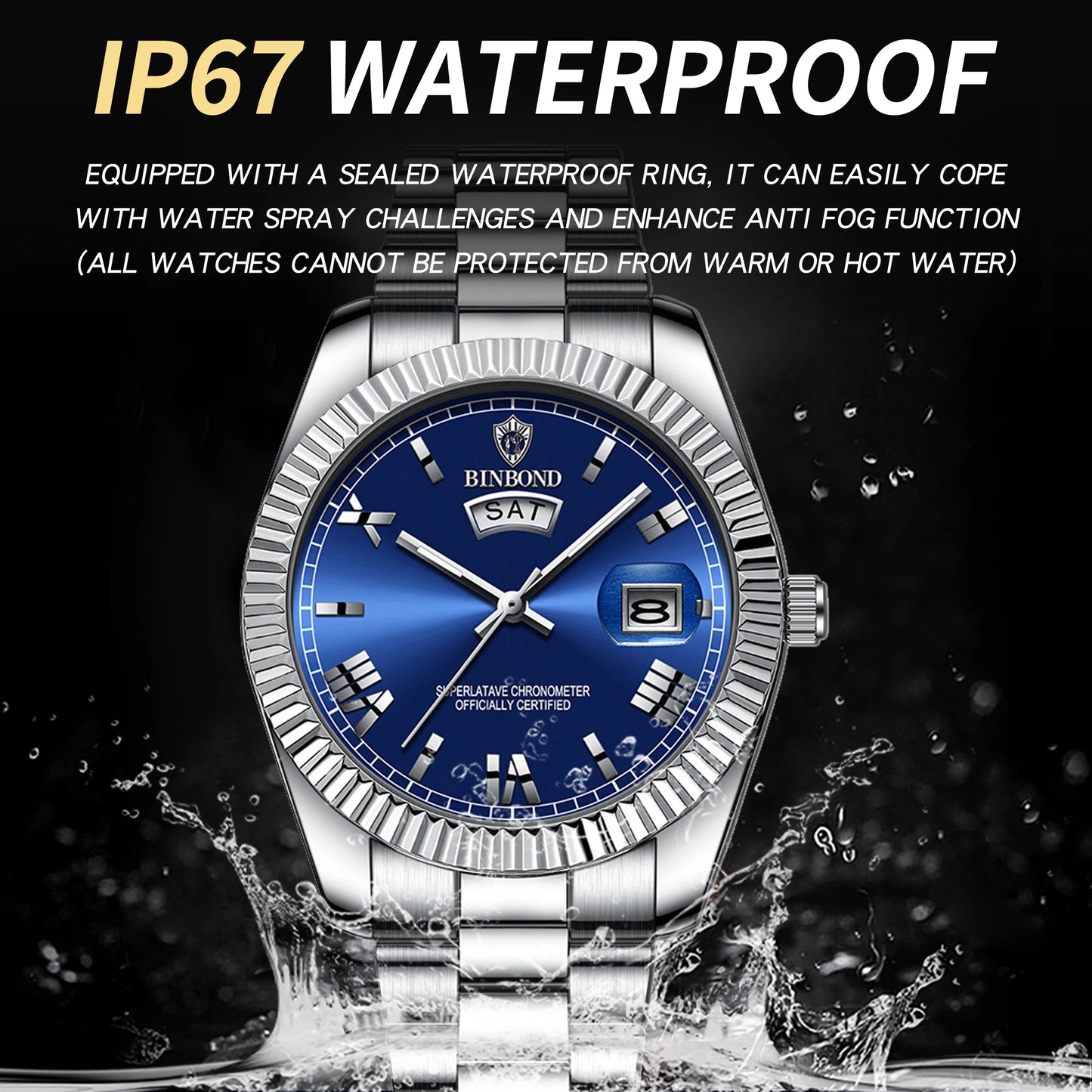 BINBOND Luxury Precise Quartz Wristwatches For Men Fashion Casual Reloj Luminous Waterproof Week Auto Date Men's Watch Durable