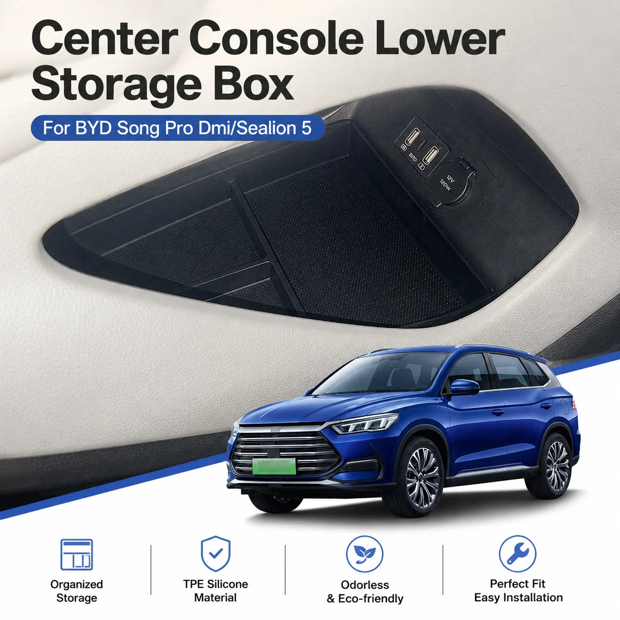 For BYD Song Pro Dmi/Sealion 5 Center Console Armrest Silicone Storage Box 2022-2025 Non-Slip Organizer Interior Car Accessories