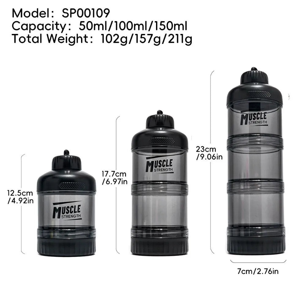 High Quality 1/2/3 Layer Protein Powder Box Portable Plastic Medicine Box with Mountaineering Buckle Layered Storage Snack Can