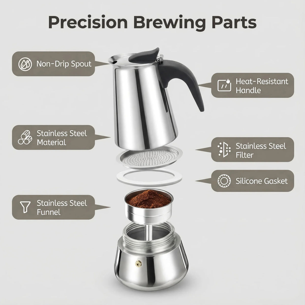 Coffee Pot Stainless Steel Moka Pot Italian Coffee Maker 9 Cup 15 OZ Stovetop Espresso Maker for Gas or Electric Ceramic Stove