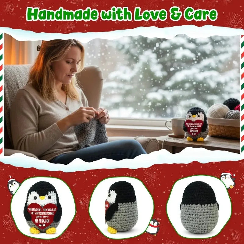 Positive Penguin Crochet Christmas Anniversary Romantic Gifts for Women Men Birthday Stocking Stuffers Gifts for Couple