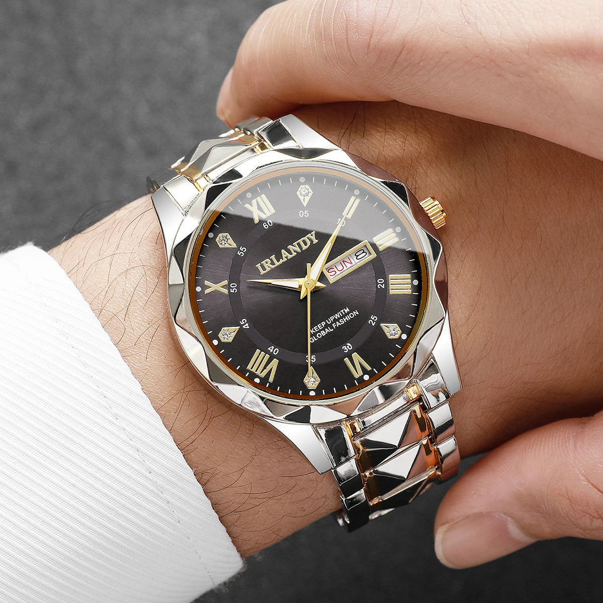 Luxury Men Business Watches Fashion Stainless Steel Band Roma Dial Quartz Watches for Men Clock Reloj Hombre（Without Box）