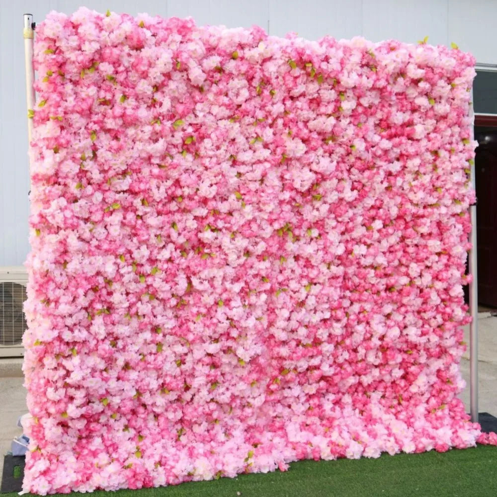Uflower Pink Cherry Blossom 5D Cloth Flower Wall Wedding Backdrop Fabric Hanging Curtain Floral Window Display Party Event Props