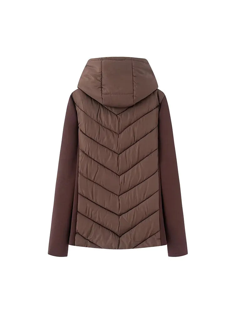 TFAFXY Casual Chic Women Jackets Hooded Zipper Loose Thick Splicing Cotton Coats New Fashion 2025 Autumn Winter Outwears