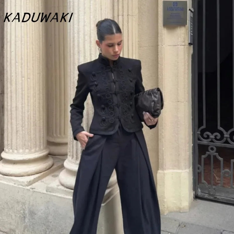 KADUWAKI Graceful Women's Jacket O-neck Full Sleeve Chinese Knot Female Napoleon Jackets Spring New Chic High Street Lady Coats