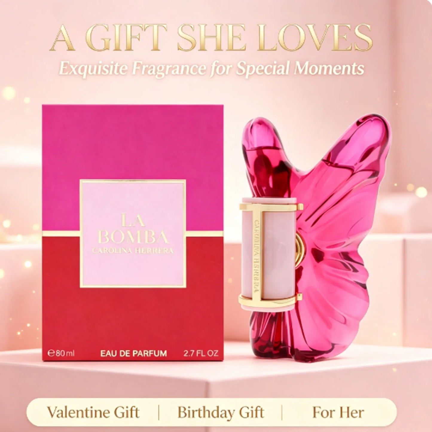 Carolina Herrera La Bomba Eau de Parfum Spray for Women 2.7oz Long Lasting Luxury Feminine Fragrance Daily Dating Perfume Gift