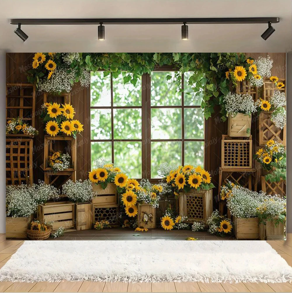 Sunflower Backdrop Photography Yellow Flower Wall Bee Garden Autumn Baby Shower Portrait Wedding Birthday Background Photo Props