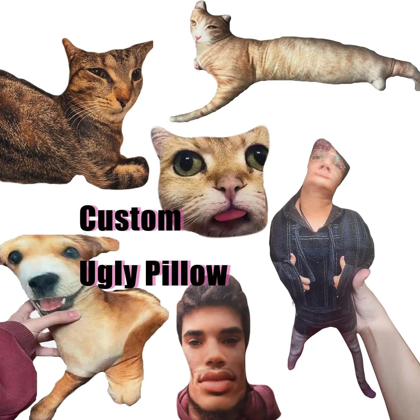 Customized Ugly Pet Pillow - DIY Abstract Personalized Funny Cute Cat Dog Pillow - No White Edges, Stuffed Animals of Your Pet