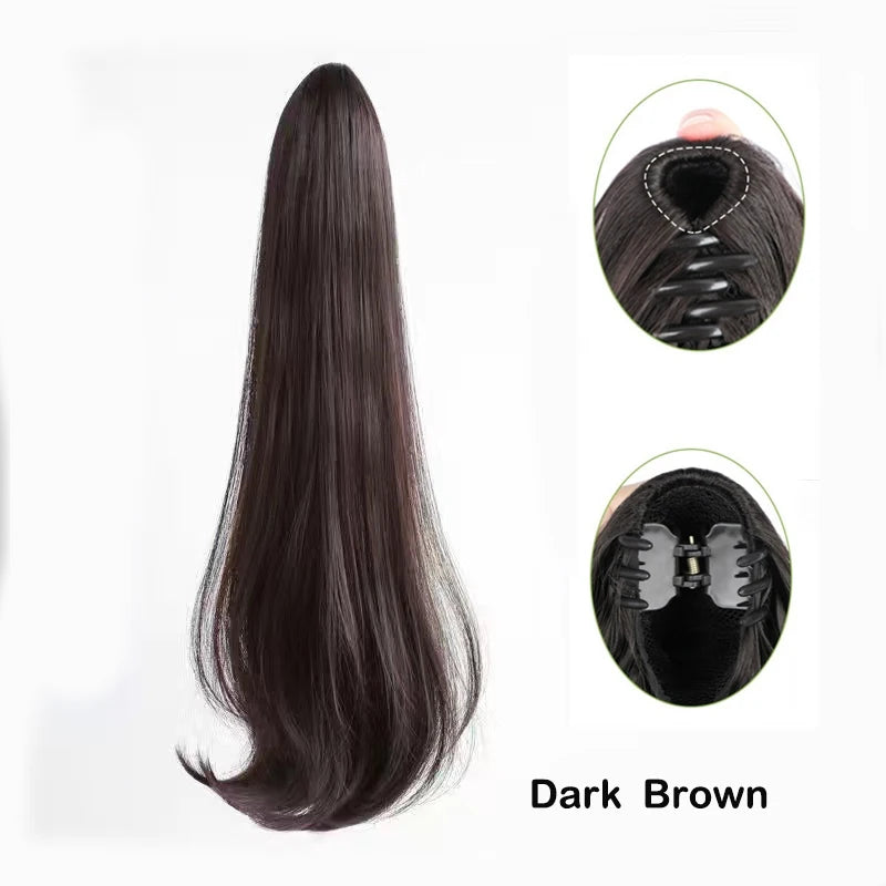 20Inch Synthetic Long Straight Grab Clip In Ponytail Hair Extensions Hairpiece For Women Hair Accessories