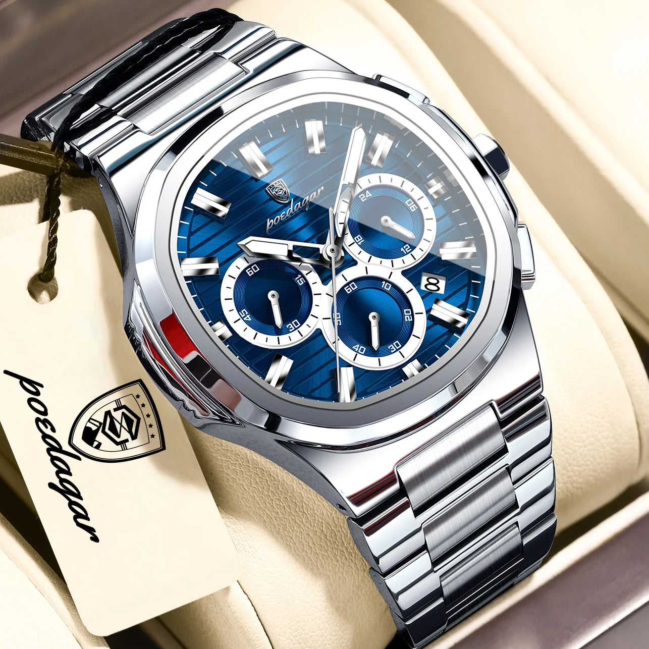 POEDAGAR Top Luxury Man Watch Waterproof Stainless Steel Luminous Men Clock Date Chronograph Quartz Business Men's Watches Reloj