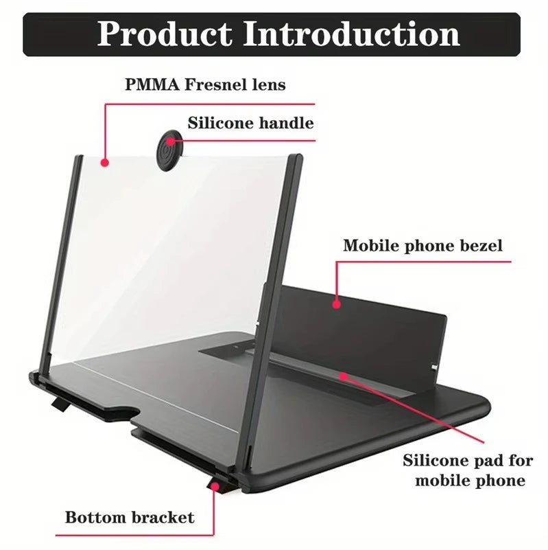 Screen Magnifier Version, Phone Projector with Extender, 3D HD Smartphone Amplifier, Foldable Stand, Adjustable Angle