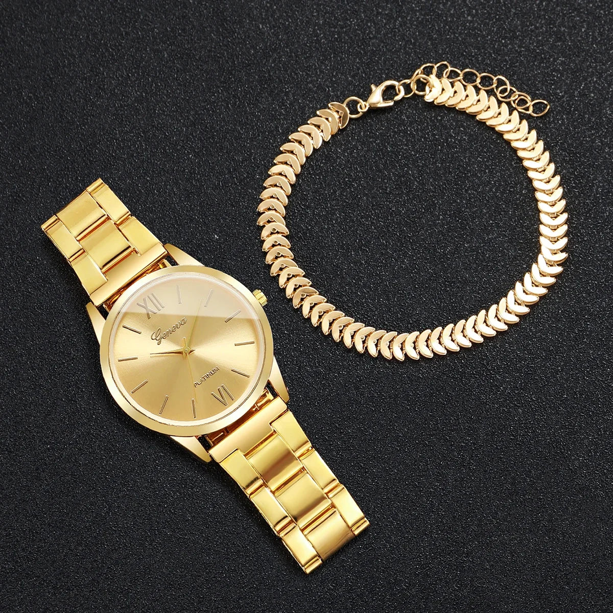 2PCS/Set Luxury Women Quartz Watches Fashion Roma Dial Ladies Wristwatch Bracelet Set Reloj Mujer (Without Box)